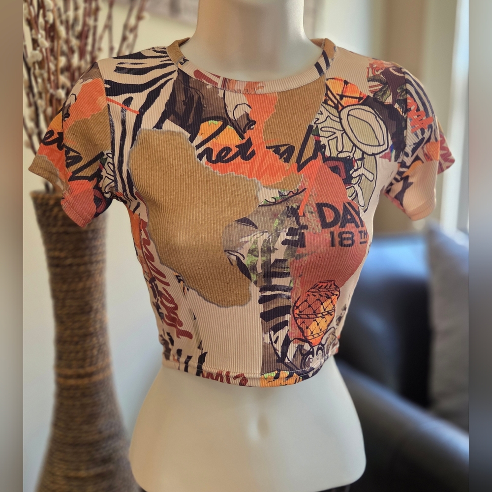 PrettyLittleThing Multicolor Graphic Crop Top